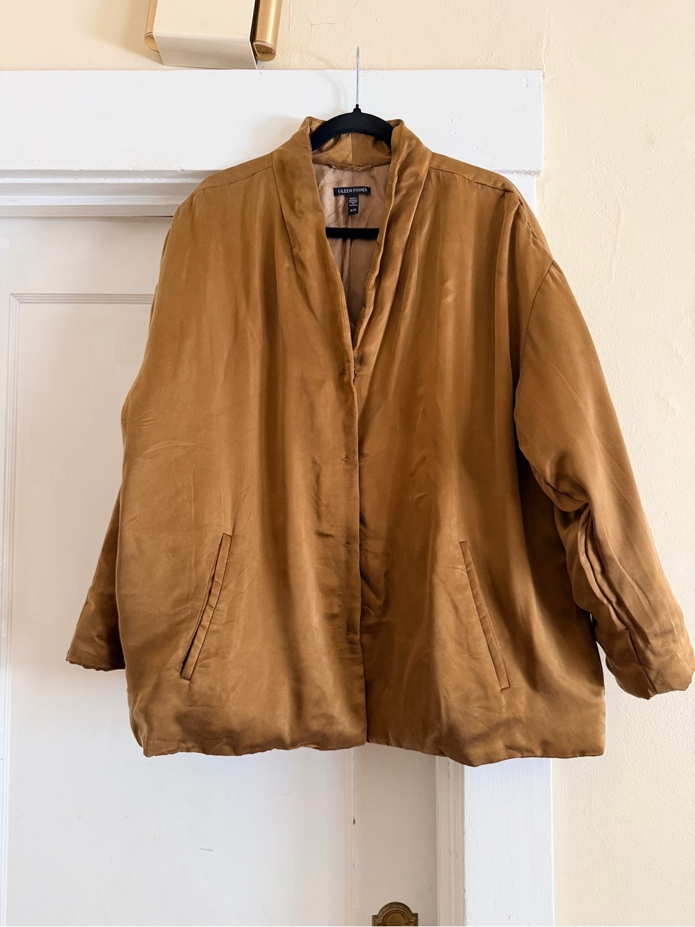 Eileen Fisher XL Sandwashed Cupro Padded Jacket Goldenrod